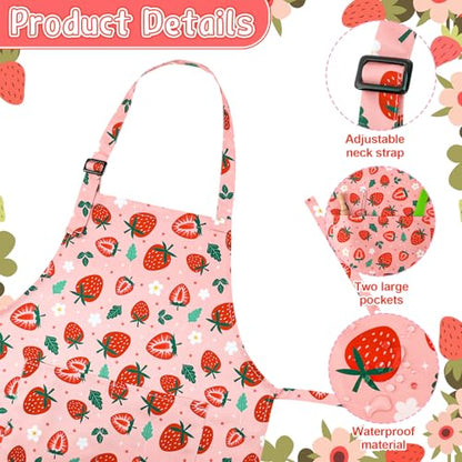 2 Pack Kids Apron, Cute Cooking Aprons, Waterproof Art Apron with Pockets, Toddler Painting Artist Apron Adjustable - color: Strawberry, size: 40*50cm