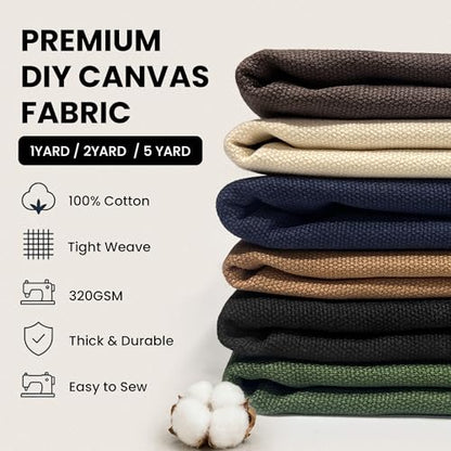 Wildarms 100% Cotton Canvas Fabric by The Yard - 59" Wide 12oz Heavy Duty Natural Duck Canvas for Sewing DIY, Tote Bags, Upholstery & Embroidery (Black, Cut by the Yard) - color: Black, size: 1-Yard Pre-Cut (Non-Continuous)