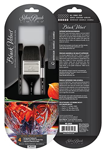 Silver Brush Limited, Black Velvet, Watercolor Paintbrushes Set - Short Handle, 3 Piece Set - color: Background Painting Set, size: 3 Pc