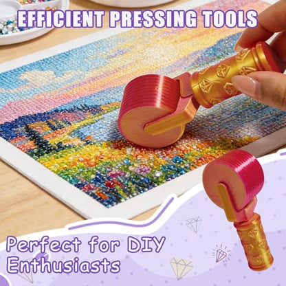 Jzzuau Diamond Art Roller, Diamond Painting Press Roller for Smooth Pressing, Easy-Grip Tool for Rhinestone Embroidery and DIY Crafts - color: Pink Gold