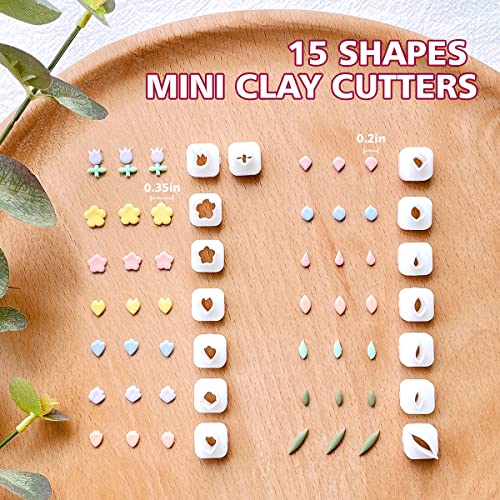 Keoker Mini Polymer Clay Cutters - 15 Shapes Mini Flower Polymer Clay Cutters for Earrings Making, Leaf Clay Earring Cutter Set, Clay Cutters for Polymer Clay Jewelry