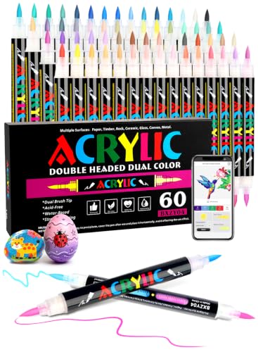 Brled 120 Colors Acrylic Paint Markers 60 Dual-Color Brush Tips Paint Pens | Automatic Ink Control, Dedicated APP, Two Colors Per Pen, Water-based, Multi-surface, Non-toxic and Safe, Gift Idea - color: 120 Colors 60 Pack