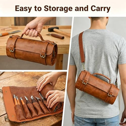 Tekchic Wood Carving Kit Deluxe-Whittling Knife, Wood Carving Knife Set, Wood Whittling Kit for Beginners, Carving Knife Woodworking Wood Carving Tools Set with Large Leather Case - color: Brown