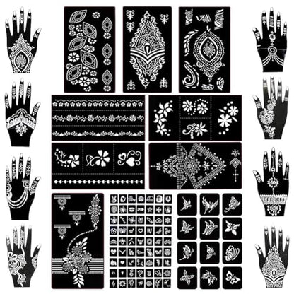 Koogel 18 Sheets 97PCS Henna Tattoo Stencil Kit, Reusable Mehndi Templates for Bridal Mehndi & Music Festivals — Indian Wedding, Bachelorette Party, Summer Body Art, Women Girls Kids - color: Black1