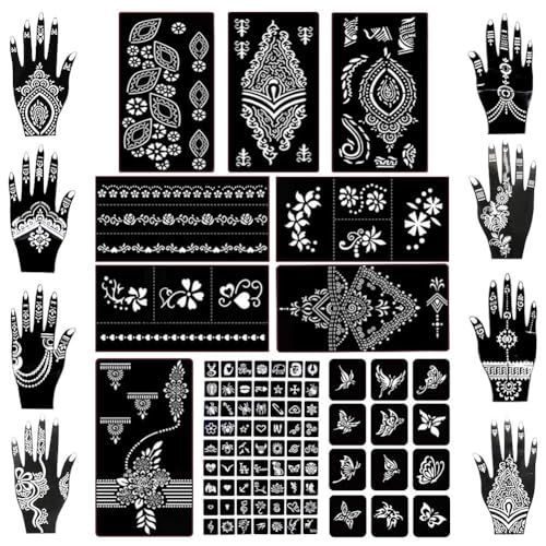 Koogel 18 Sheets 97PCS Henna Tattoo Stencil Kit, Reusable Mehndi Templates for Bridal Mehndi & Music Festivals — Indian Wedding, Bachelorette Party, Summer Body Art, Women Girls Kids - color: Black1