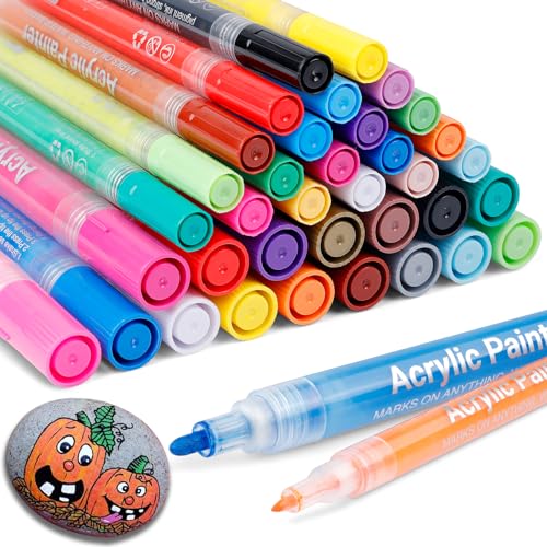 JR.WHITE 36 Pack Acrylic Paint Marker Pens for Rock Painting, Wood, Canvas, Ceramic, Glass, Fabric,Arts Crafts Supplies for Adults Fine Tip & Medium Tip - color: 36 Colors