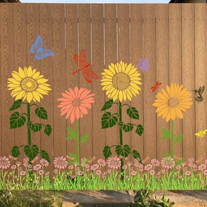 10 Pcs Large Sunflower Stencils for Painting Reusable Floral Butterfly Leaf Crafts Templates Set for DIY Drawing, Walls, Wood, Window, Garden Fence Furniture - color: Sunflowe