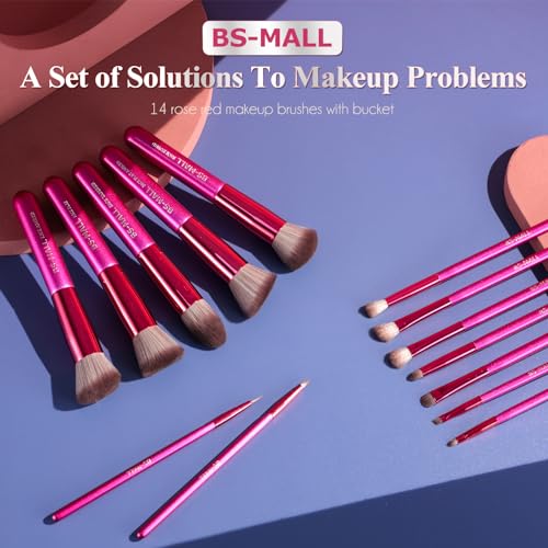 BS-MALL Makeup Brushes 14 pcs Makeup Tools Kit Premium Synthetic Powder Foundation Contour Concealers Lip Brushes with Makeup Sponge & Eyeshadow Applicator Kit - color: Hot Pink