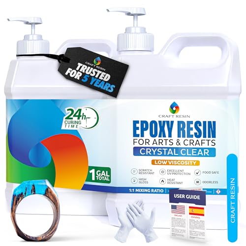 CRAFT RESIN 1 Gallon Crystal Clear Epoxy Resin Kit with Pumps - Food Safe & UV Resistant for DIY Art, Wood, Jewelry Making, Coasters, Mold Casting Resin Epoxy - Low Viscosity for Beginners & Pros - size: 1 Gallon
