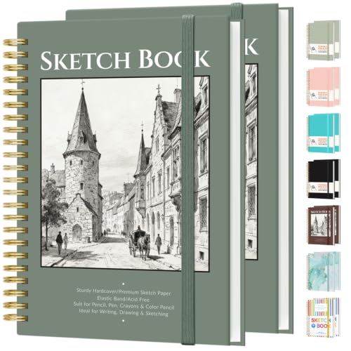 Forvencer 2 Pack Blank Spiral Notebook, 8"x 5.6"Hardcover Sketch Book, 100GSM Thick Paper, Art Sketchbook for Women, 100 Pages / 50 Sheets Drawing Book Journal for School, Deep Green - color: Deep Green