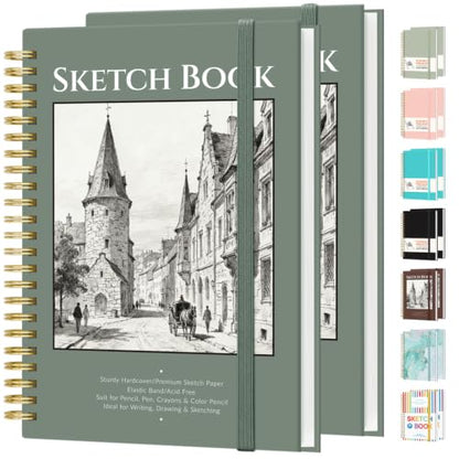 Forvencer 2 Pack Blank Spiral Notebook, 8"x 5.6"Hardcover Sketch Book, 100GSM Thick Paper, Art Sketchbook for Women, 100 Pages / 50 Sheets Drawing Book Journal for School, Deep Green - color: Deep Green