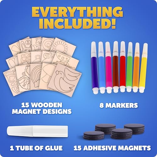 Blue Marble Wooden Magnet Craft Kit - Create & Paint 15 Nature-Themed Magnets with 8 Watercolor Pens, Magnet Art Kit, DIY Magnets for Kids, Magnet Arts and Crafts, Magnet Painting Kit for Kids
