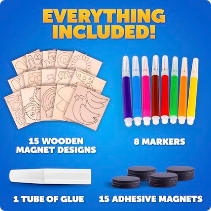 Blue Marble Wooden Magnet Craft Kit - Create & Paint 15 Nature-Themed Magnets with 8 Watercolor Pens, Magnet Art Kit, DIY Magnets for Kids, Magnet Arts and Crafts, Magnet Painting Kit for Kids