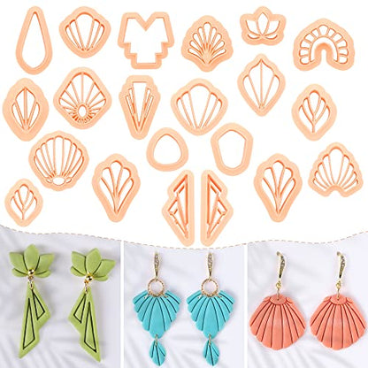 Puocaon Basic Clay Earring Cutters - 21 Pcs Polymer Clay Cutters, Classic Geometric Clay Jewelry Cutters Set, Shell Clay Earring Cutter, Radial Shape Clay Cutters for Polymer Clay Jewelry Making