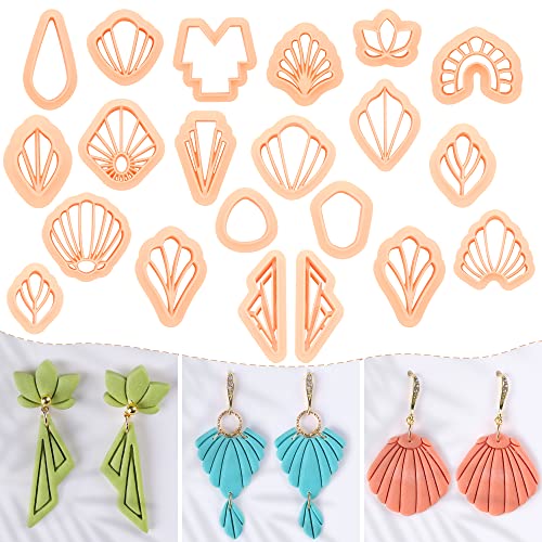 Puocaon Basic Clay Earring Cutters - 21 Pcs Polymer Clay Cutters, Classic Geometric Clay Jewelry Cutters Set, Shell Clay Earring Cutter, Radial Shape Clay Cutters for Polymer Clay Jewelry Making