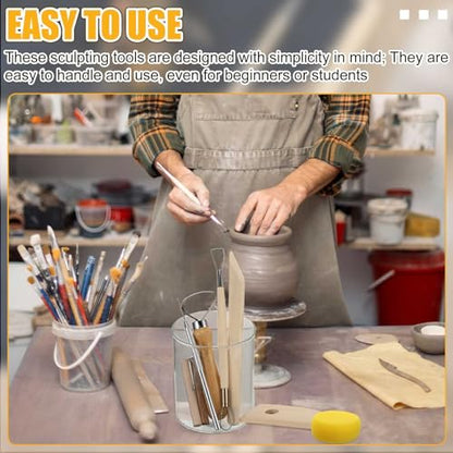 Leriton 160 Pcs Pottery Clay Tools Kit Sculpting Clay Tool Includes Cutting Modeling Trimming with Wooden Handles Carving Kit for Beginners Carving Shaping