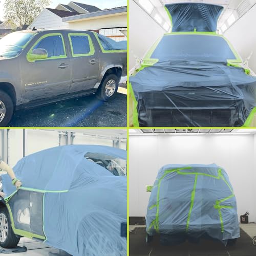 Tangibay Pre-Taped Masking Film for Painting - 44" x 66' Painters Plastic Sheeting with Automotive Paint Tape and Drape for Covering Cars, Walls, Windows and Furniture Protection (4 Rolls) - size: 4 Rolls: 44"
