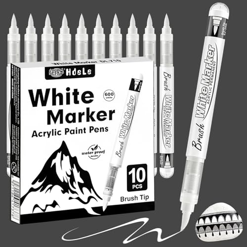 Surcotto White Acrylic Paint Markers, Soft Brush Tip Pens and Markers, Acrylic Paint Pens for Wood, Stone, Canvas, Glass, Fabric, Egg, Rock Painting and DIY Crafts Art Supplies,10 Pack - color: White-10Pack