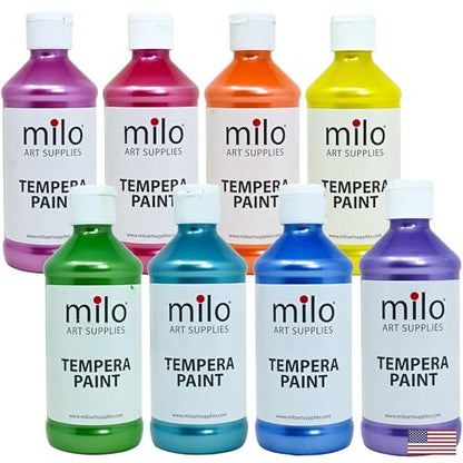 milo Washable Paint | Sparkle Pearlescent Tempera | Set of 8 Colors 8 oz Bottles | Made in the USA | Washable and Non-Toxic Glitter Arts & Crafts Poster Paints for Classroom, School, Project - style: Sparkle Pearlescent 8 x 8 oz Bottles