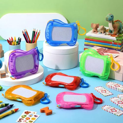 Fuyoooo 24 Set End of The Year Gifts for Kids Classroom Bulk Mini Magnetic Drawing Board Backpack Keychain Clip Erasable Doodle Writing Pad with Tag Ribbon for Birthday Sunday School Graduation Gifts