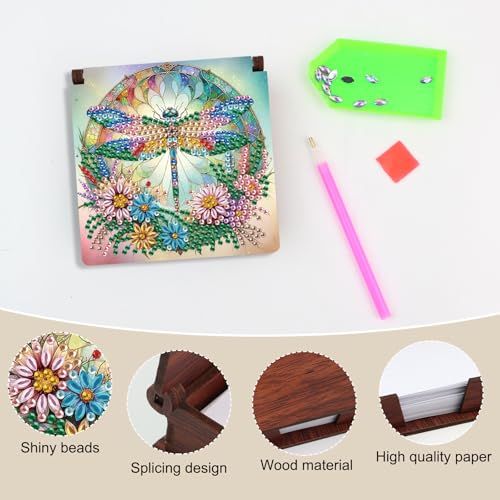 Diamond Painting Kit memo Box, Diamonds Art DIY Dragonfly Patterns Sticky Note Box Special Shape Drill, with 160 Sticky Note, Ideal for Home Office Supplies, Handicrafts, Holiday Gifts - color: Dragonfly
