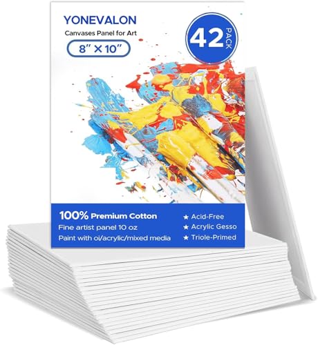 Canvas Boards for Painting Bulk 8x10 Inch, 42 Pack Small Painting Canvases for Art Beginners, 100% Cotton Paint Canvas Panels Blank, Gesso Primed Acid-Free for Acrylic, Oil & Other Paints - size: 8"x10" - 42pcs