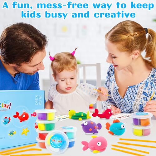 LanMa Air Dry Clay Kit for Kids, 12 Pack Sea Animal Air-Dry Art Kits with Ultra Light & Soft Modeling Clay, Instructions, Sculpting Tools, Christmas Birthday Gifts for Boys Girls - color: Sea Animals