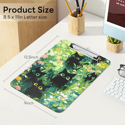 Plastic Cute Clipboard Low-Profile Metal Clip, A4 Letter Size 9 x 12.5 in, 8.5 x 11 Paper Clip Board for Teachers, Nurses, Classroom,Cute Black Cats - color: Cute Black Cats
