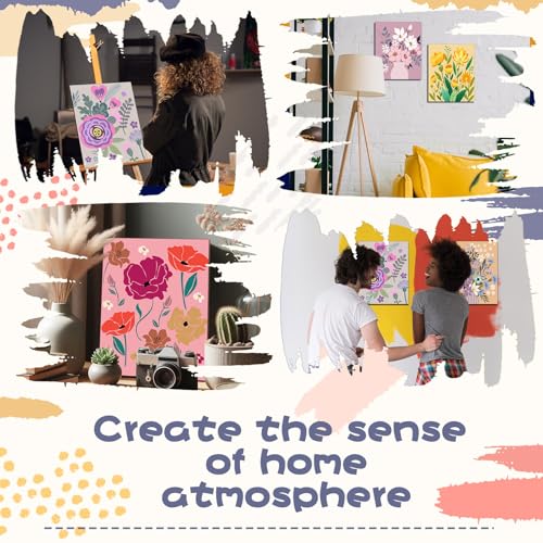 Sherr 108 Pcs 12 Set Flower Sip and Paint Kit for Adults 8''x10'' Pre Drawn Canvas to Paint DIY Acrylic Painting Kit Pre Printed Canvas for Date Night Mother's Day Party Team Building - style: Flower