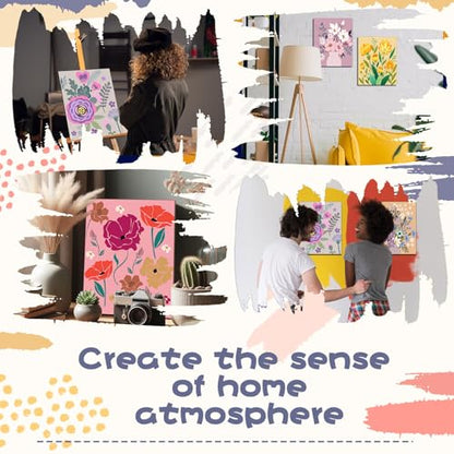 Sherr 108 Pcs 12 Set Flower Sip and Paint Kit for Adults 8''x10'' Pre Drawn Canvas to Paint DIY Acrylic Painting Kit Pre Printed Canvas for Date Night Mother's Day Party Team Building - style: Flower