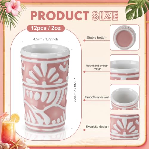 Gejoy 12 Pcs Mexican Tequila Shot Glasses Set 2 oz Talavera Handmade Ceramic Cups with Vibrant Hand-painted Pattern Mexican Pottery Gifts for Tequila Mezcal Lover Bachelorette Party Home Bar(Pink)