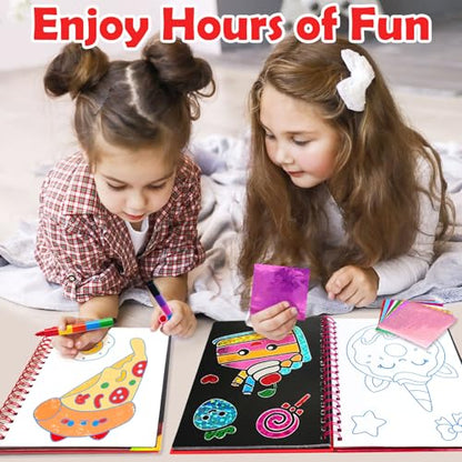 FUNNYB&G Foil Art Craft Kit for Girls 4-10 Years Old: Mess-Free & No-Glue, Create 16 Sparkly Food Pictures – Perfect Travel Toy & Birthday Gift for Kids (Food) - style: Food