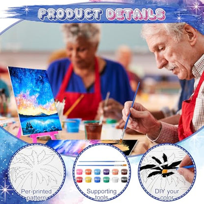 Blosssound 10 Set Pre Printed Canvas Pre Drawn Canvas Painting with Easel Kits 5" x 7" Outline Painting Panels for Beginners, DIY Craft Project, Home Decors(Dream Sky) - style: Dream Sky