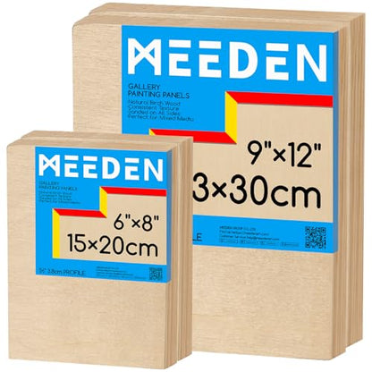 MEEDEN Unfinished Wood Canvas Kit: 1-1/2" Deep 6x8 9x12 Wooden Canvas Panel - 4 Pcs of Cradled Wood Art Boards for Pouring Art, Crafts, Painting - size: 6x8 9x12 - 4 Pack