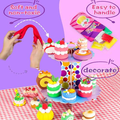 ifergoo Air Dry Clay Kit for Kids - Cakes Modeling Clay, Includes 6 Dessert Designs and Display Stand, DIY Art & Crafts School Projects, Home Party Kids Toys, Holidays Gifts for Age 3-12 Girls & Boys - color: Cakes Kit
