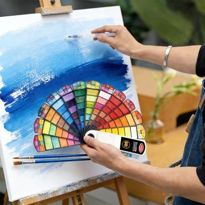 Collapsible Watercolor Paint Set with 60 colors with 2 refillable water brush pens, 2 brushes and palettes, washable Watercolor paint set for students, adults and painting enthusiasts