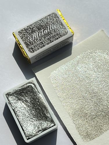Metallic Handmade Watercolor Paint Full Pans Chrome Silver- Shimmer -Glitter Watercolors Choose Your Color - color: Chrome Silver (Full Pan)