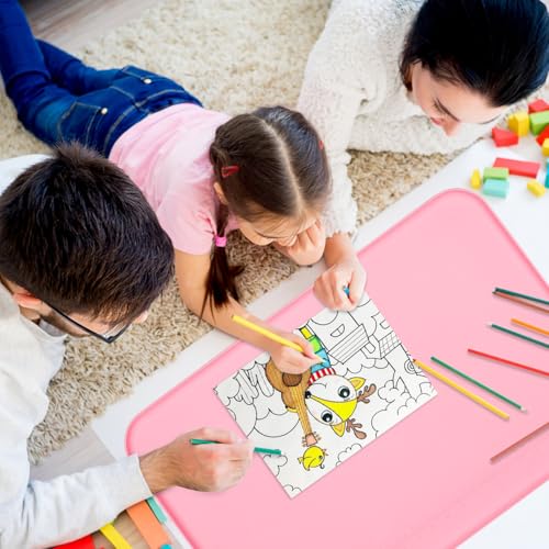 Silicone Painting Mat with Raised Sides, 24" x 16" Playdoh Art Mat | Food-Grade Silicone Art Mat for Crafts, Protects Table From Spills, Stains, Paint Mats for Clay, Jewelry-Making - color: Pink