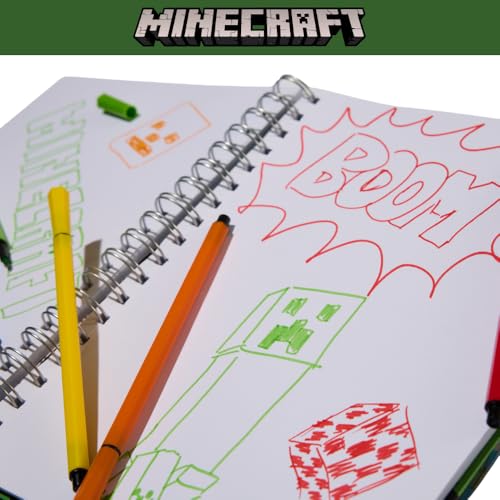 Minecraft Sketchbook for Kids with Washable Markers, 86 Blank Pages Spiral Bound, Green - color: Minecraft
