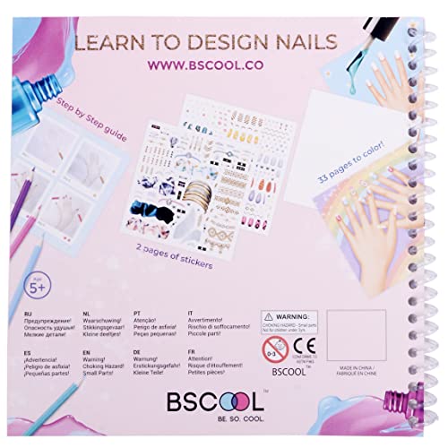 BSCOOL Nails Studio Learn to Design Nails Activity Book for Girls Ages 5+ – 2 Pack – Nail Art Sticker Design Book with Guides – Creative Birthday Gift for Kids - color: 2 PCS Nail Design Studio