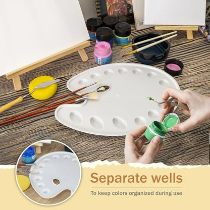 DUGATO 14-Well Oval Paint Palette, 2-Pack Mixing Tray, 14 x 10.5 in | Lightweight Plastic Tray, Easy to Clean, Works with Acrylic, Oil, Watercolor & Gouache - color: Oval