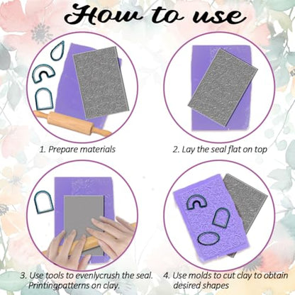 4PCS Polymer Clay Texture Sheets Set for Using with Clay Cutters, Boho Clay Texture Mats, Pottery Jewelry Making Kit DIY Creative Crafts Tools - style: Retro Pattern 1 Theme-4pcs