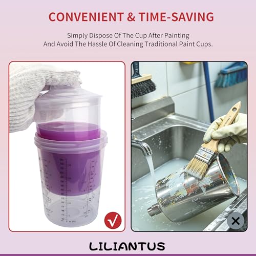 Disposable Paint Spray Gun Cups for Automotive Painting, 27 oz Paint Mixing Cup Kit, 45 Pack Cups with Lids, 2 Hard Cups, 2 Retainer Rings,1 Paint Gun Adapter and 1 Paint Stirrer - size: 27 ounce