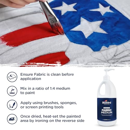 BLUEBIRD Fabric Medium - Textile Medium for Fabric Painting, Prevents Flaking, Ideal for Clothes, Accessories, and More (67.6 Fl Oz) - size: 67.6 Fl Oz (Pack of 1)