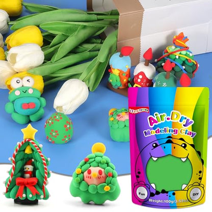 ifergoo Green Air Dry Clay, DIY Creative Modeling Clay for Kids, Super Light Magic Foam Clay for Kids Age 3-12, Soft, No-Sticky & Non-Toxic, Molding Clay for School Art & Craft Project(100g/3.5oz) - color: Green/100g