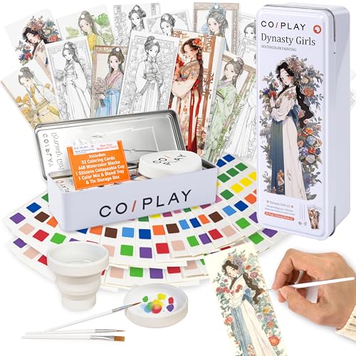 COIPLAY Watercolor Craft Kit, Paint Set, 648 Color Blocks, 52 Coloring Bookmarks, Dynasty Girls Theme, Travel Gift for Kids & Adults - color: Dynasty Girls