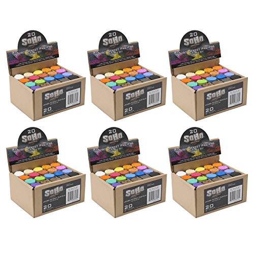 Soho Urban Artist Professional Pastels - Jumbo Street Pastel Set of 20 Colors - 6 Pk, 1" Diameter, 2.7" Length, Non-Toxic, Brilliant Pigments, Less Crumbling than Sidewalk Chalk - color: Multicolor, size: 20 Count (Pack of 6)