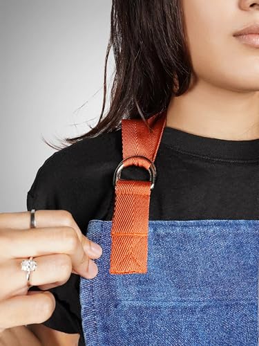 100% Cotton Printed Kitchen Apron with 2 Pockets for Men and Women – Adjustable Chef Apron - Machine Washable - color: Denim Royal