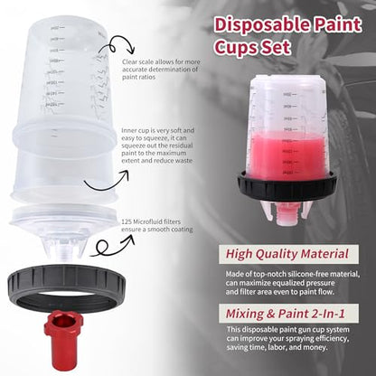 Disposable Paint Gun Cups for Spray Gun, 6oz(160ML) 50 Liners Kit | 50 Pack Disposable Liners and Lids For HVLP & LVLP Automotive Spray Gun, Car Painting, and Furniture - size: 6 ounce