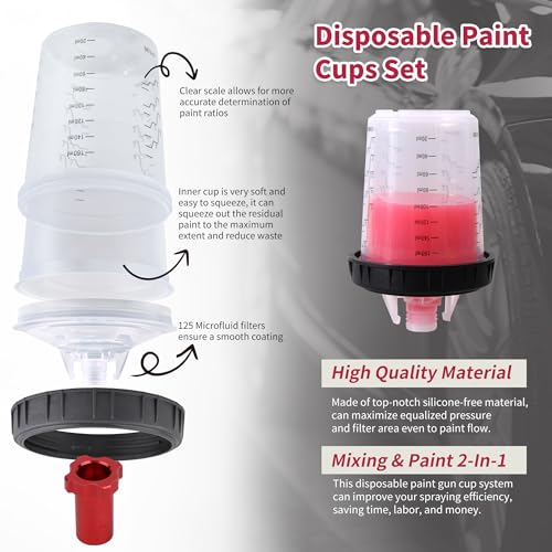 Disposable Paint Gun Cups for Spray Gun, 6oz(160ML) 50 Liners Kit | 50 Pack Disposable Liners and Lids For HVLP & LVLP Automotive Spray Gun, Car Painting, and Furniture - size: 6 ounce